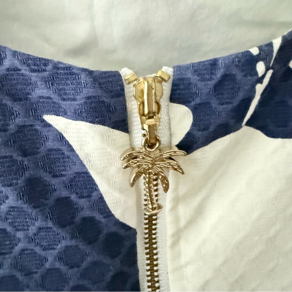🦜Lilly Pulitzer Delia Bright Navy Johnny B Applied Lace Front Shift Dress Sz 0 - Picture 6 of 10